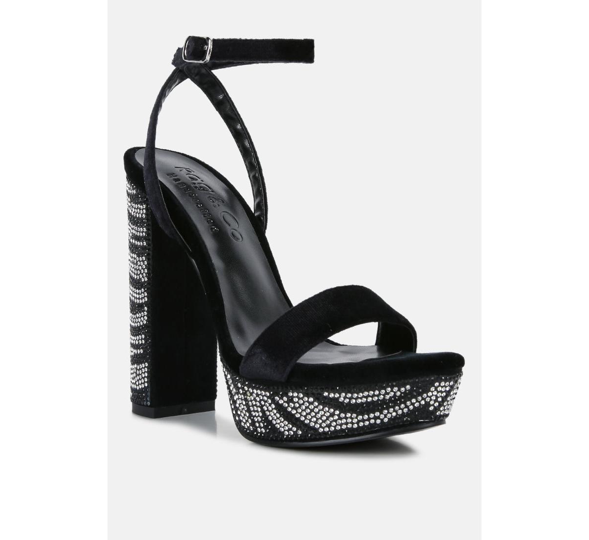 Zircon Womens Rhinestone Patterned High Heel Sandals - Black