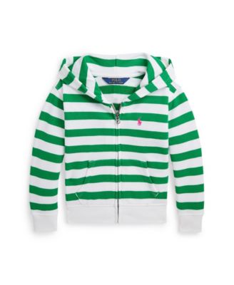 폴로 랄프로렌 Polo Ralph Lauren Toddler and Little Girls Striped Logo Terry Full-Zip Hooded Sweatshirt,Preppy Green, White