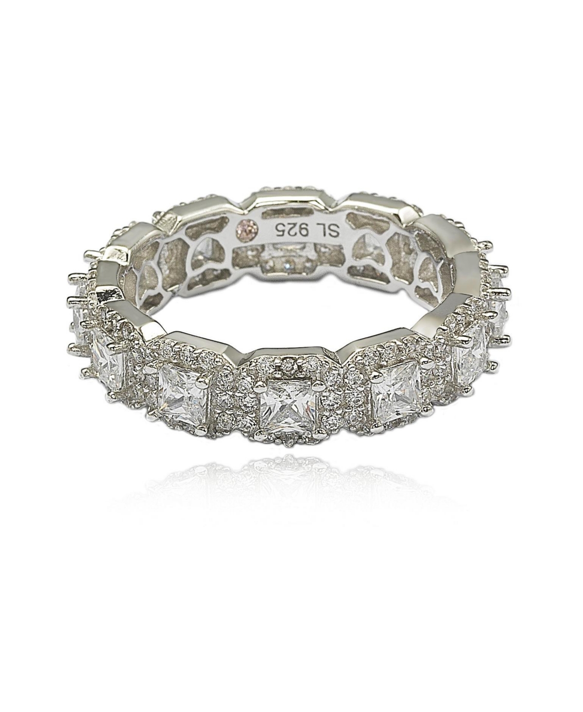 Suzy Levian New York Suzy Levian Sterling Silver Cubic Zirconia Princess Cut Eternity Band Ring