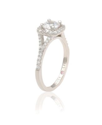 Suzy Levian Sterling Silver White Round Cut Cubic Zirconia Halo Ring