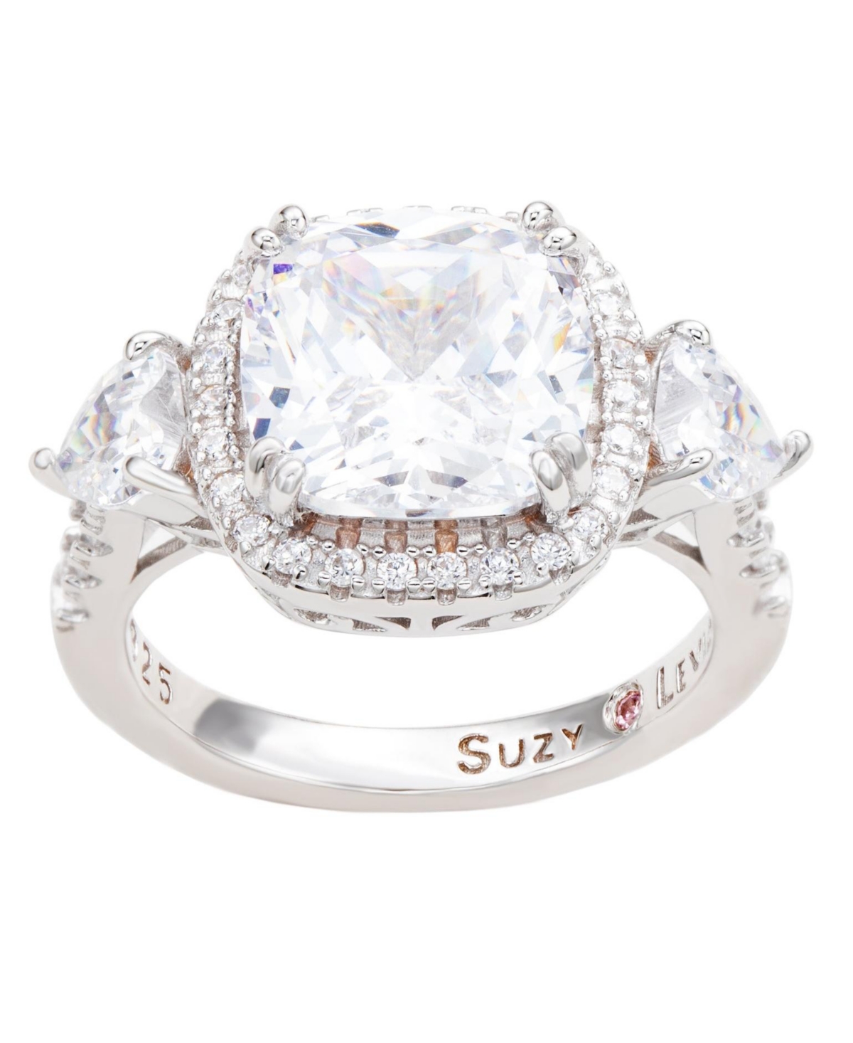 Suzy Levian New York Suzy Levian SterlingCushion Cut White Cubic Zirconia Halo Bridal Ring - Silver