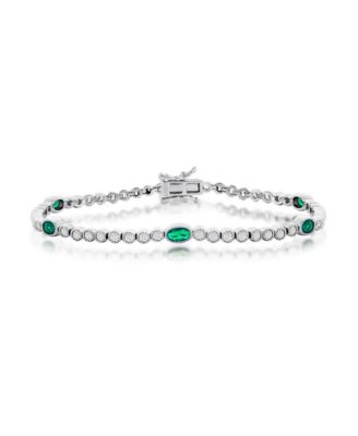 Simona Sterling Silver Beaded Outline Round & Oval CZ Bracelet (Green ...