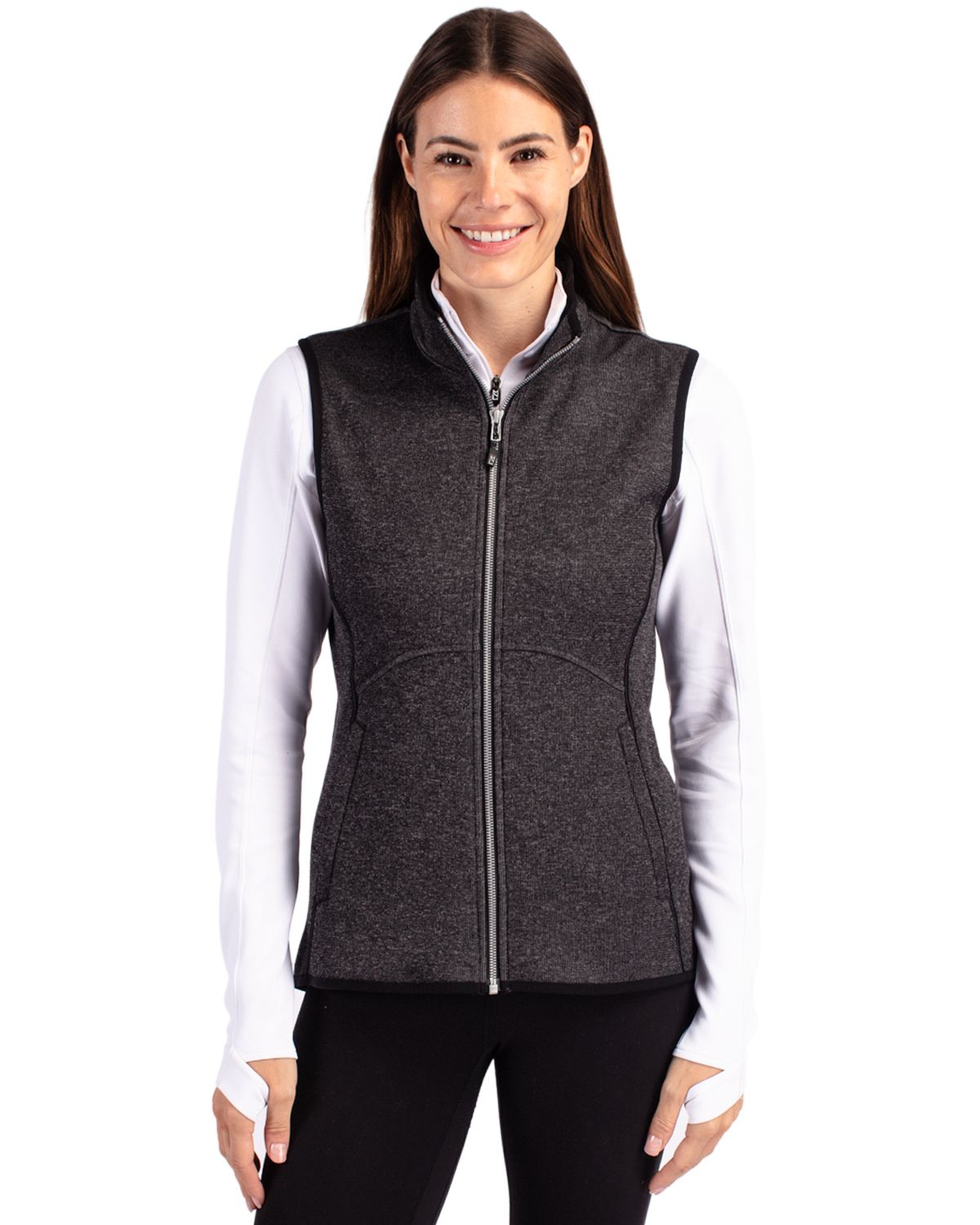 Plus Size Mainsail Women Sweater Knit Full Zip Vest - Liberty navy heather
