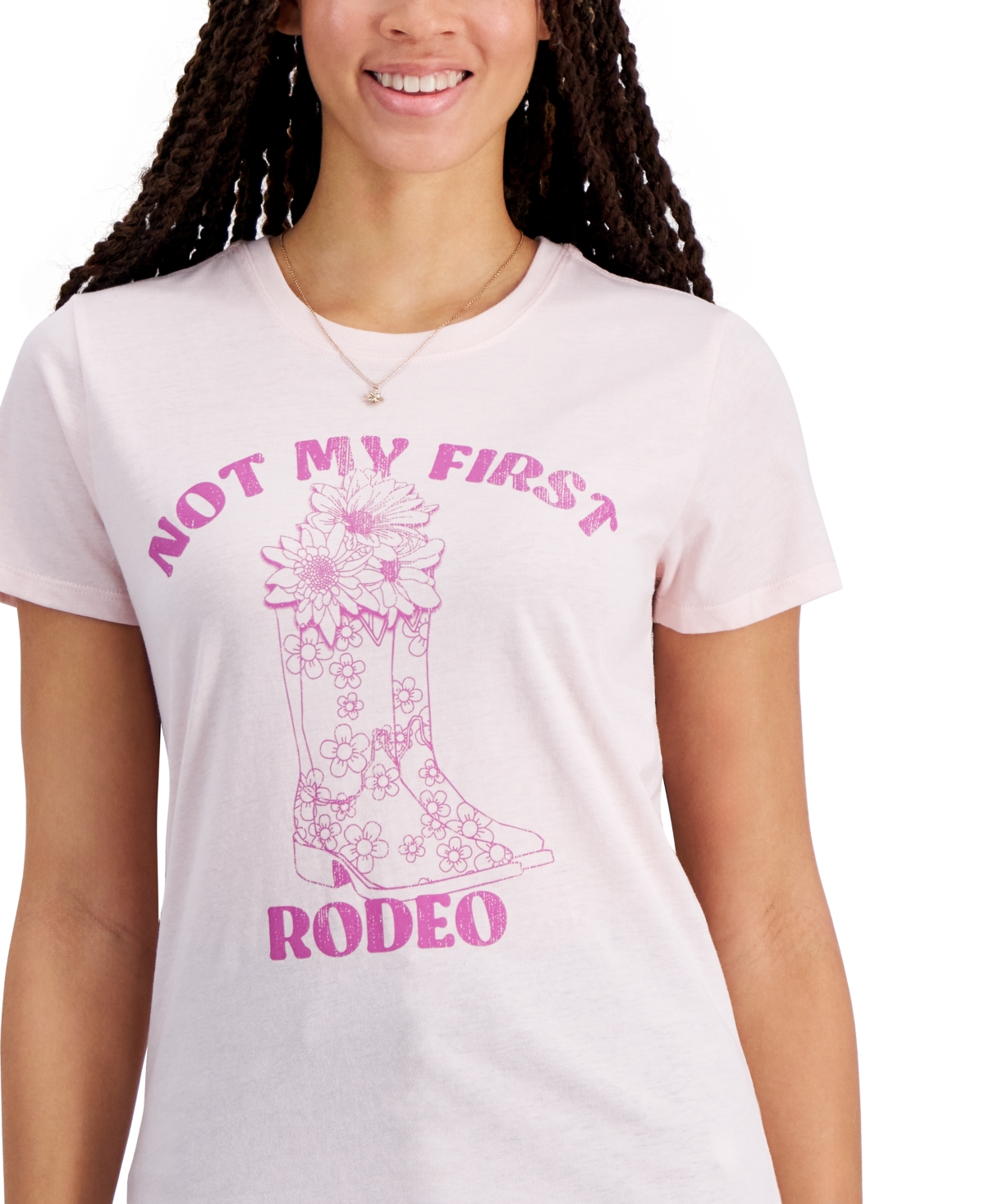 Shop Rebellious One Juniors' Not My First Rodeo Boot-graphic T-shirt In Pink Dogwood