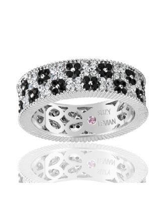 Suzy Levian Sterling Silver Cubic Zirconia Double Floral Eternity Band