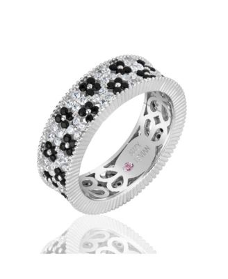 Suzy Levian Sterling Silver Cubic Zirconia Double Floral Eternity Band