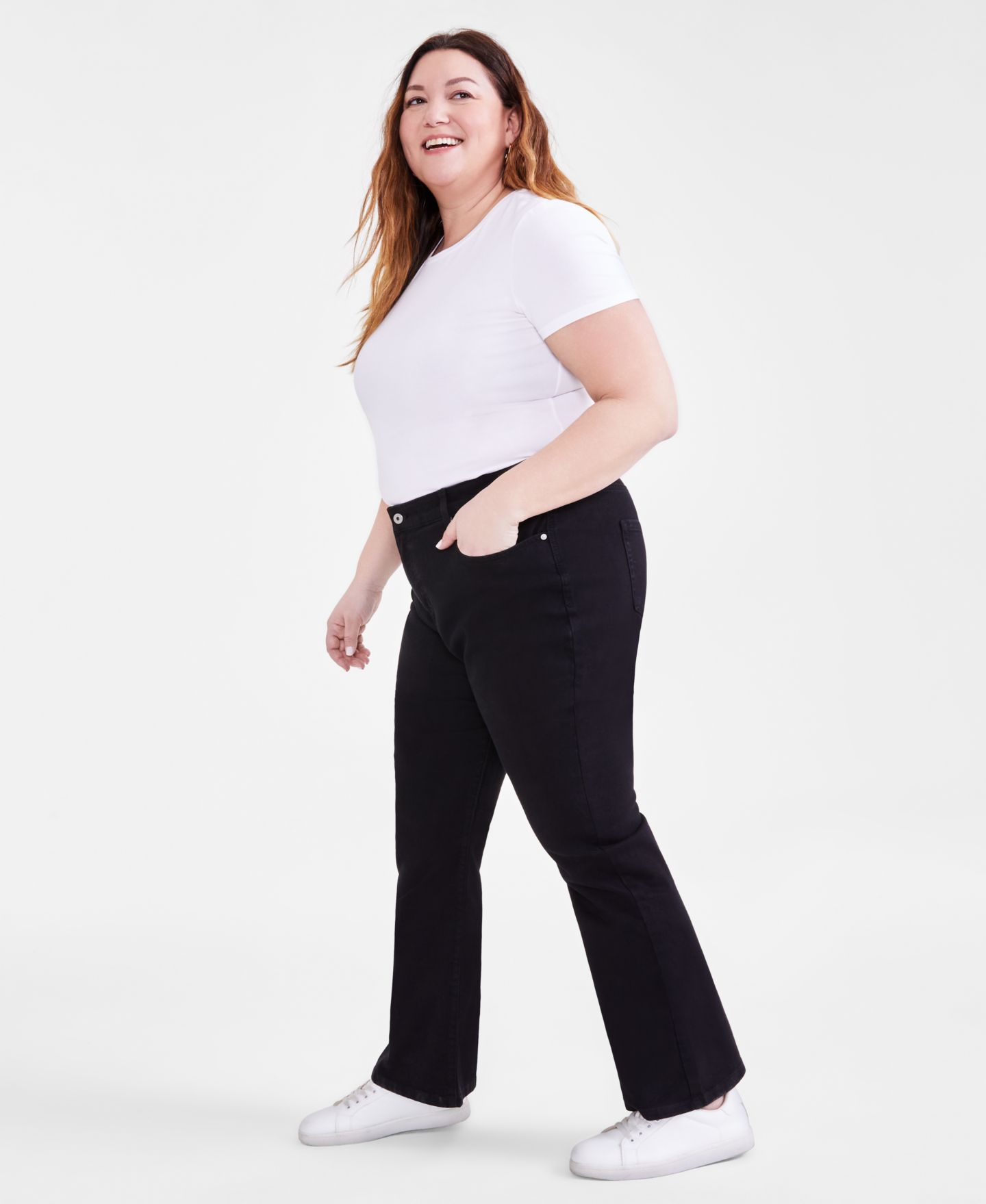 Женские джинсы Style & Co Plus Size Mid-Rise Curvy Bootcut, цвет: Глубокий чёрный — фото 3