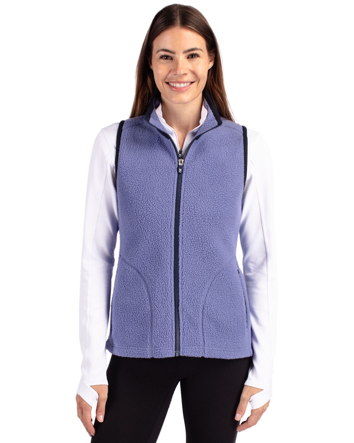 Cascade Eco Sherpa Fleece Womens Plus Size Vest - Shell/navy blue