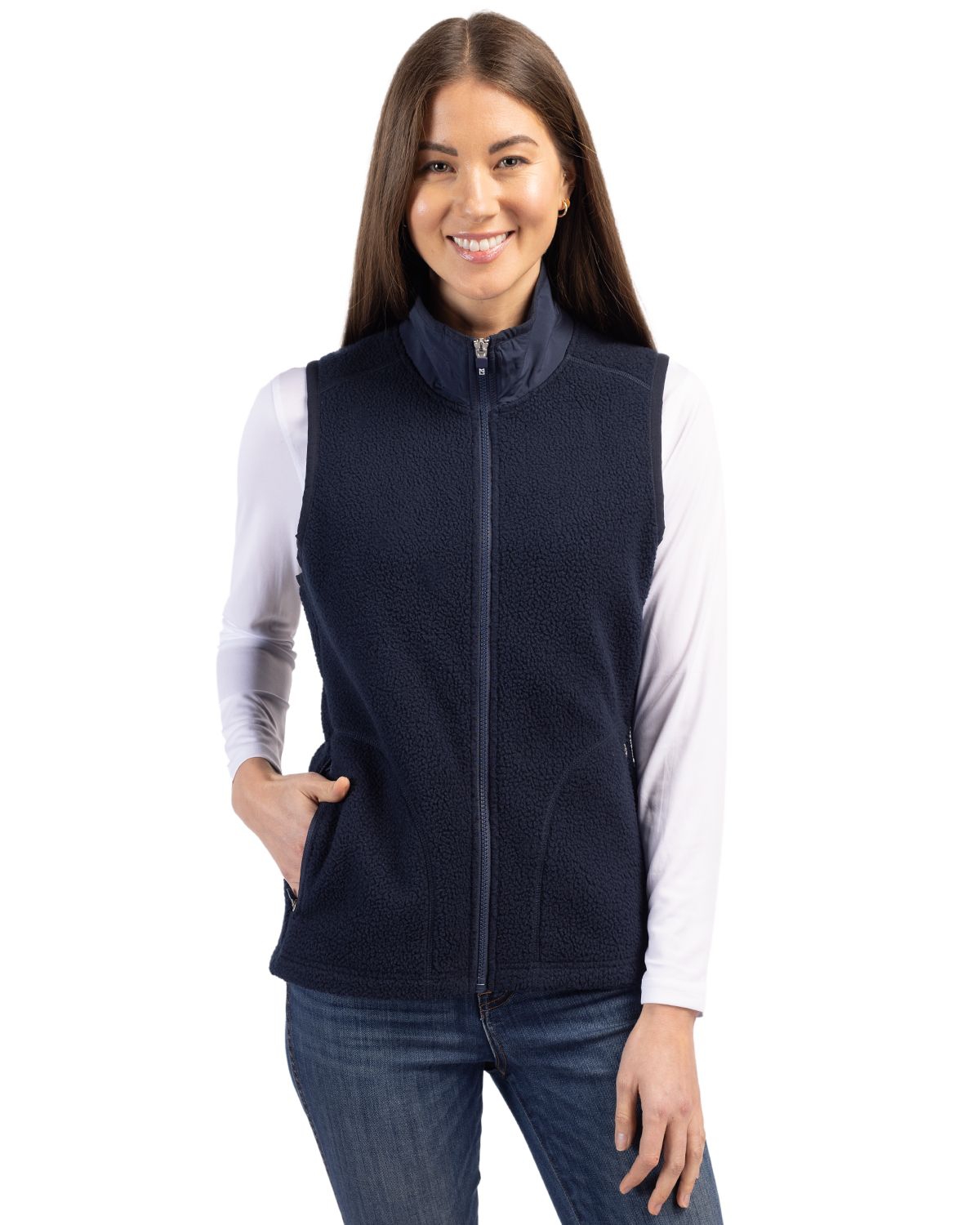 Women's Cascade Eco Fleece Vest - Shell/navy blue