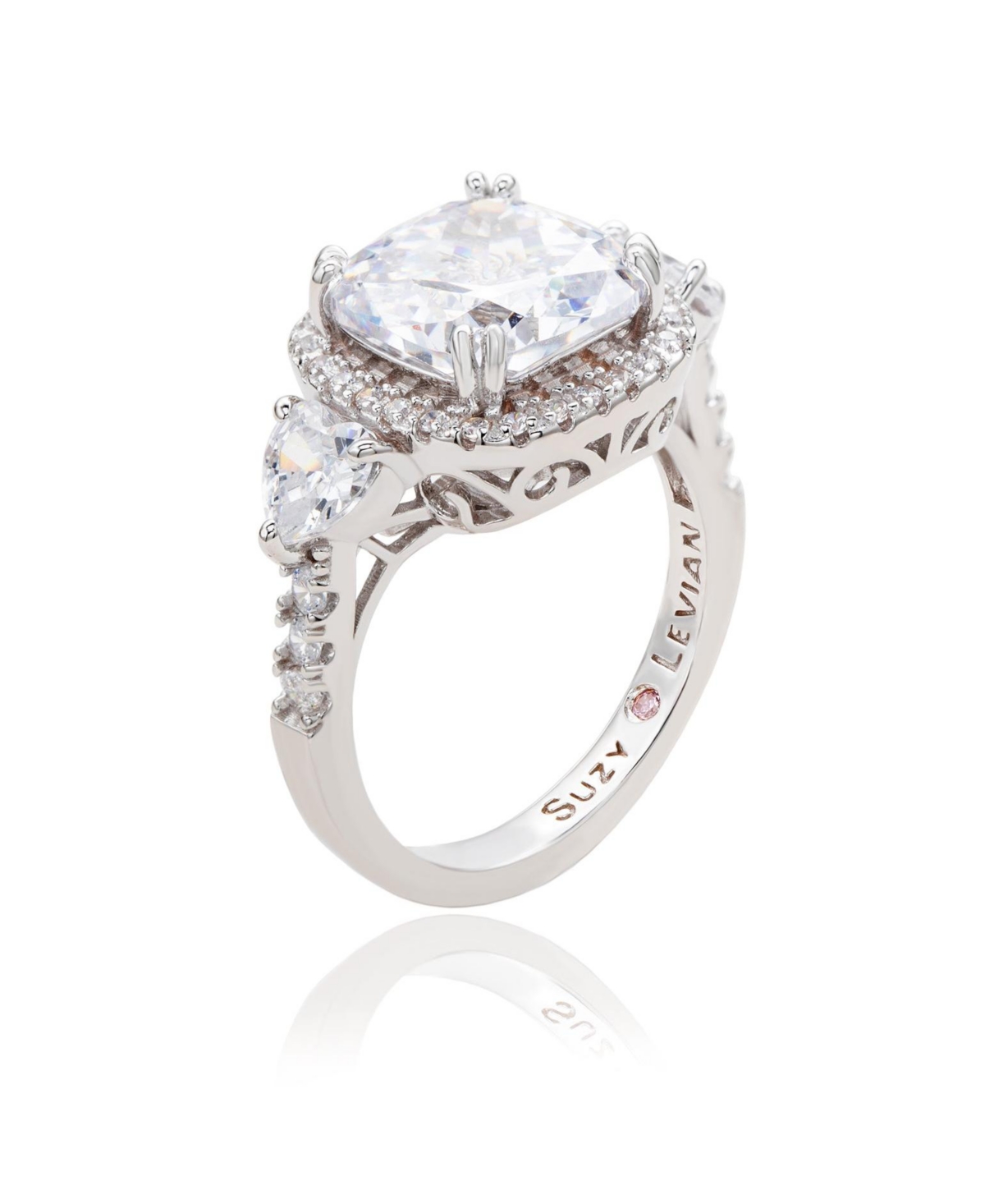 Suzy Levian New York Suzy Levian SterlingCushion Cut White Cubic Zirconia Halo Bridal Ring - Silver