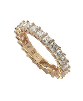 Suzy Levian Sterling Silver Princess Cut Cubic Zirconia Crossing Setting Eternity Band Ring - Rose gold