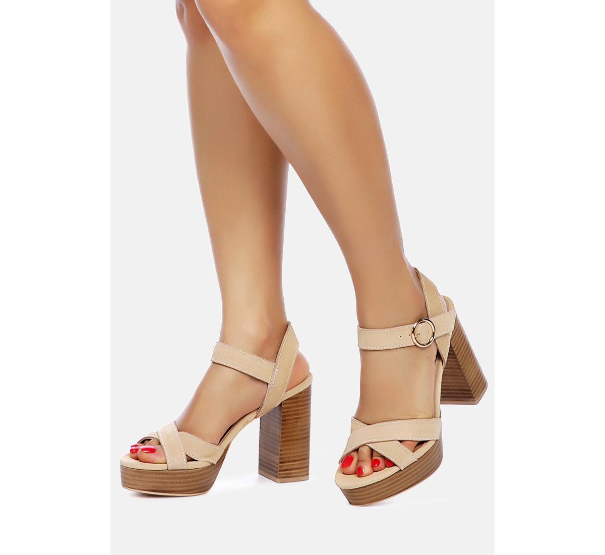 Rag & Co Choupette Suede Leather Block Heeled Sandal - Nude