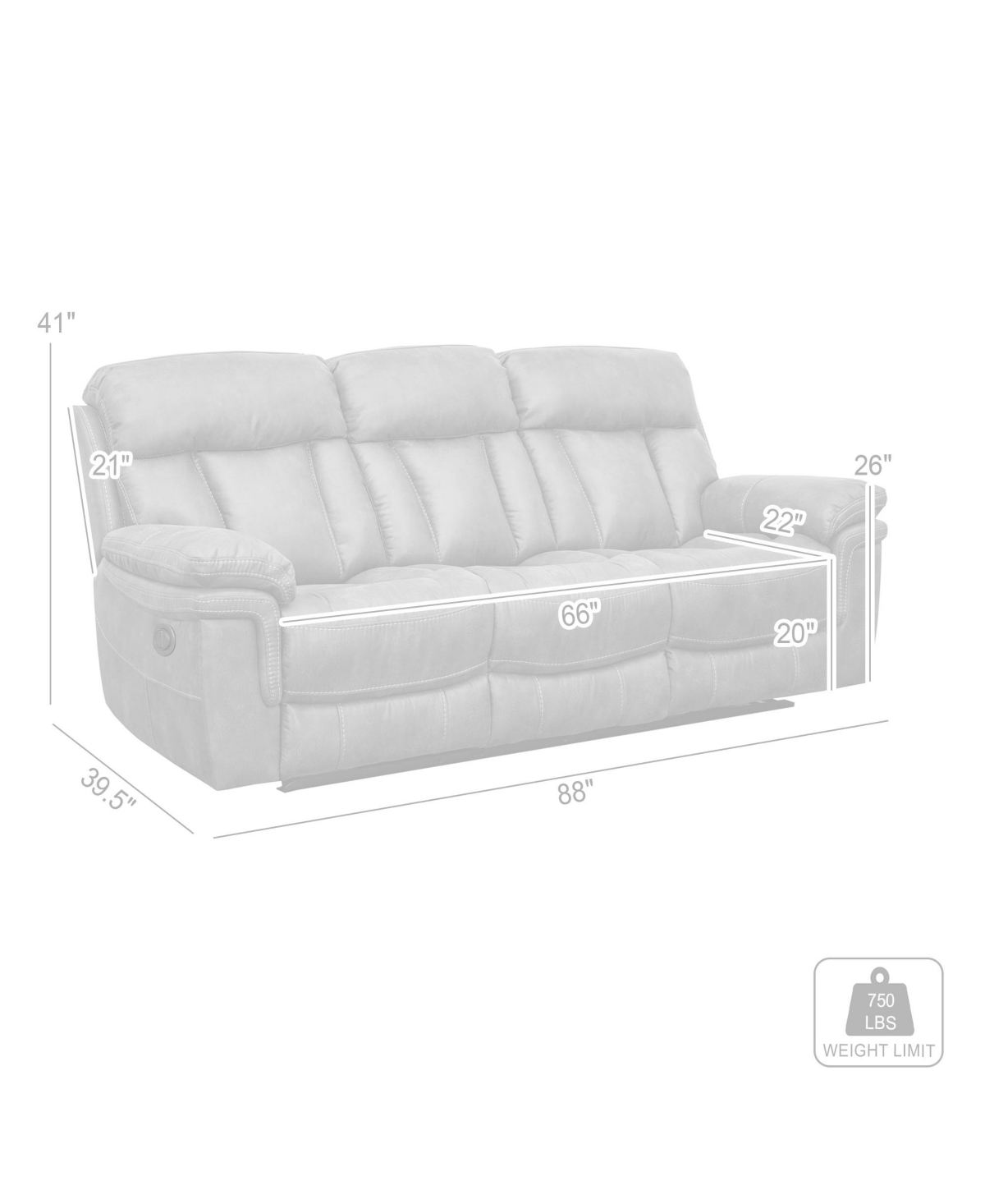 Armen Living Estelle 88" Fabric In Power Reclining Sofa In Gunmetal