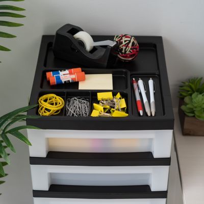 9-Drawer Storage Cart with Organizer Top, Black