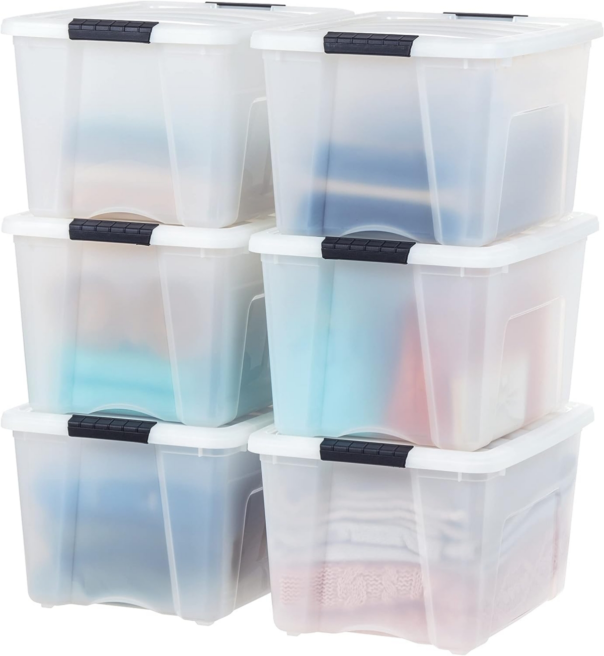 6 Pack 40qt Plastic Storage Bin with Lid and Secure Latching Buckles, Pearl