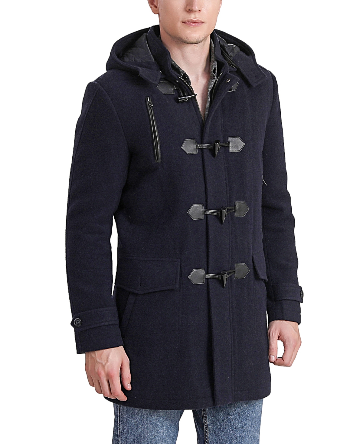 Men Tyson Wool Blend Leather Trimmed Toggle Coat - Tall - Navy
