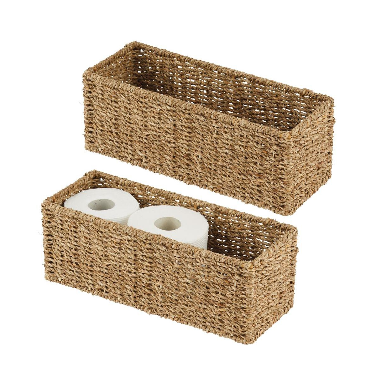 Small Woven Seagrass Bathroom Toilet Tank Basket, 2 Pack, Natural/Tan - Natural