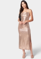 Bebe Women's Spaghetti Strap Long Slim Maxi - Rosegold