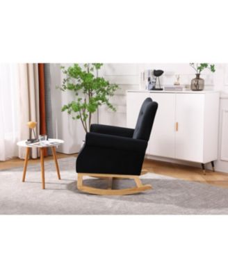 Century Fabric Rocker Chair With Wood Legs And Velvet For Living Room Bedroom