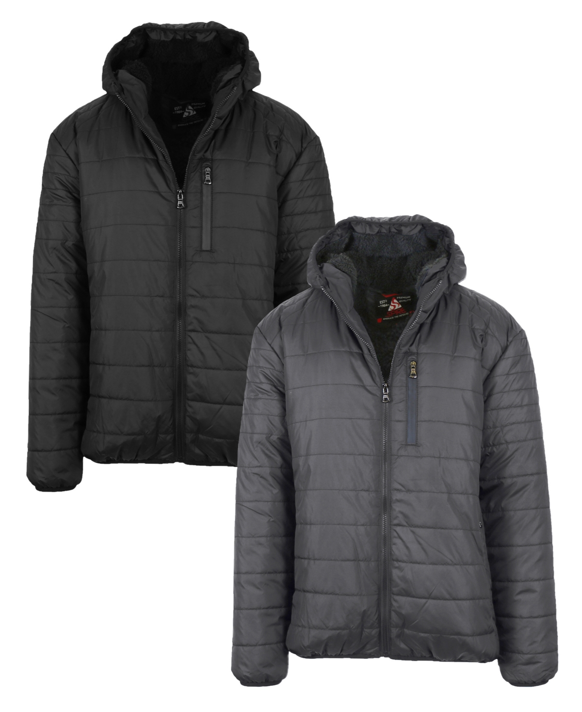 Men's Sherpa Lined Hooded Puffer Jacket, Pack of 2 - Olive-Charcoal