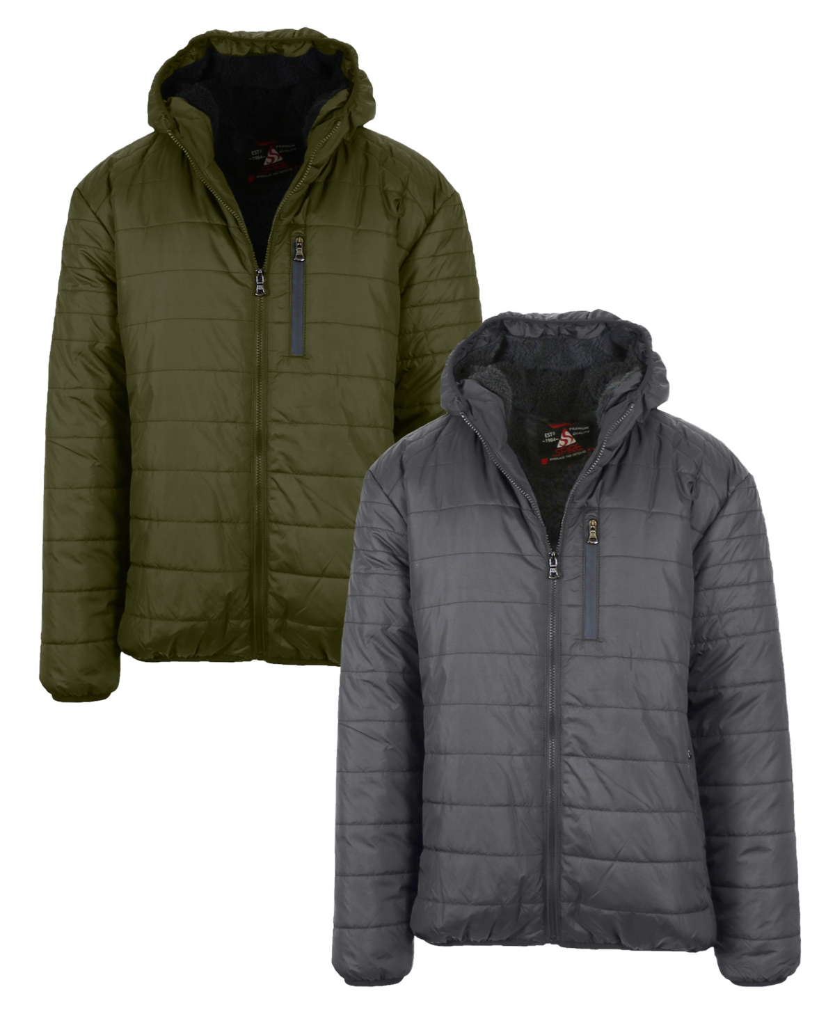 Spire By Galaxy Men's Sherpa Lined Hooded Puffer Jacket, Pack Of 2 In Olive-charcoal