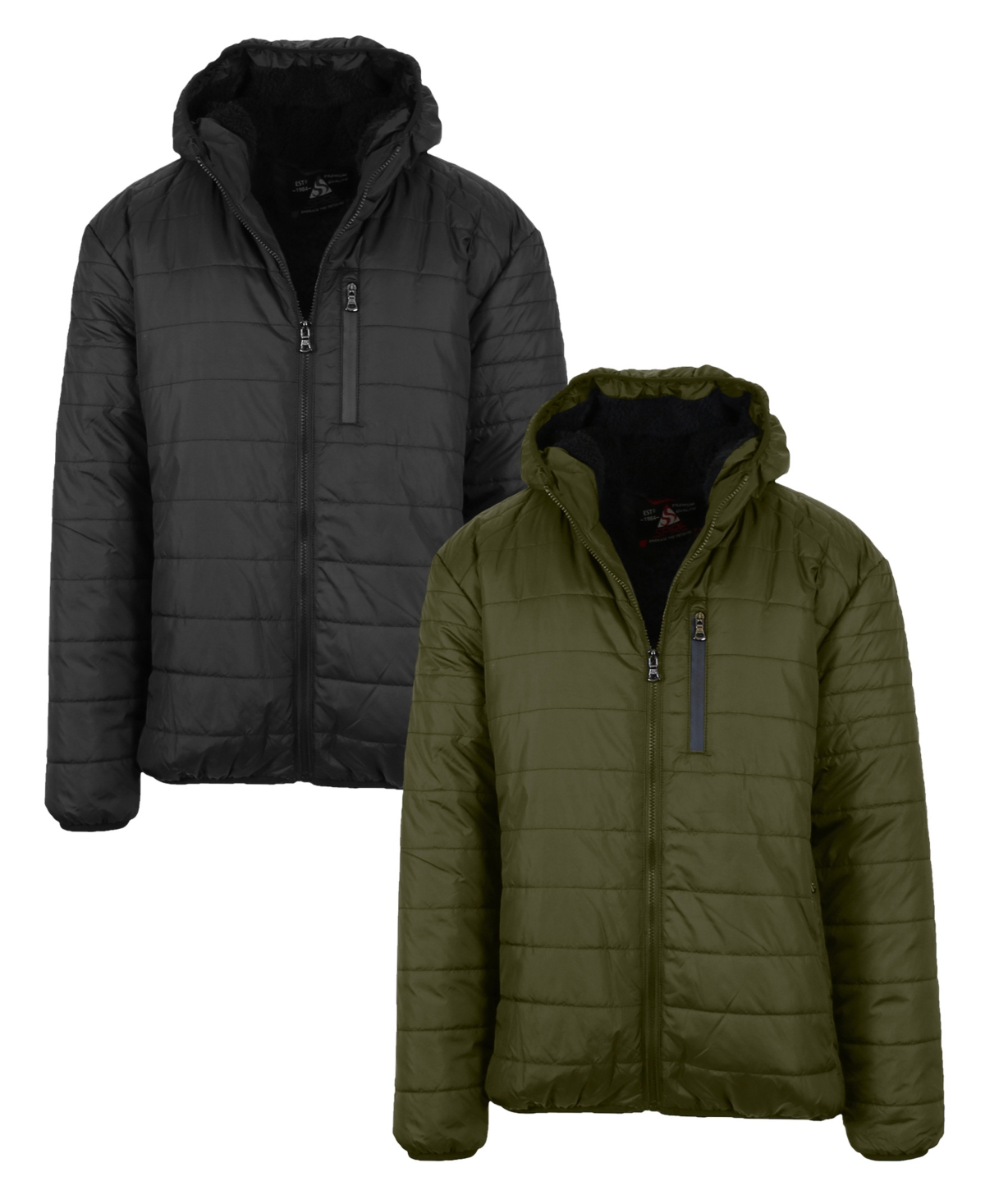 Spire By Galaxy Men's Sherpa Lined Hooded Puffer Jacket, Pack Of 2 In Black-olive