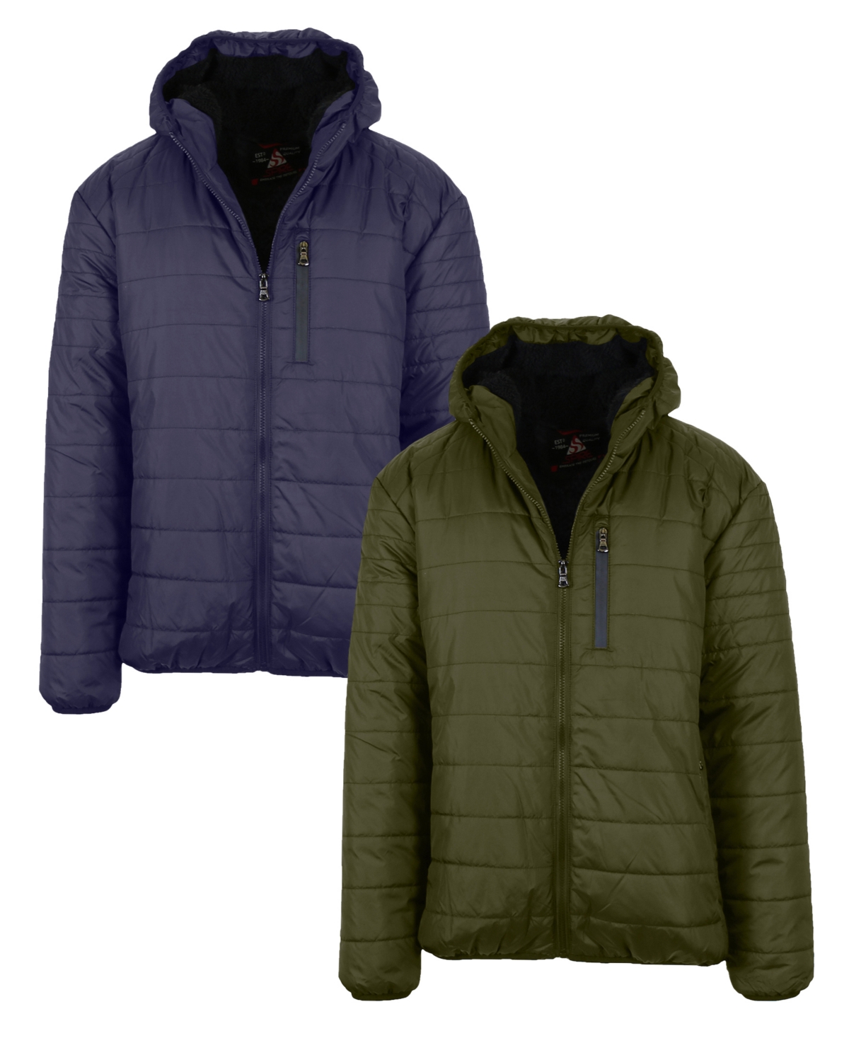 Men's Sherpa Lined Hooded Puffer Jacket, Pack of 2 - Olive-Charcoal