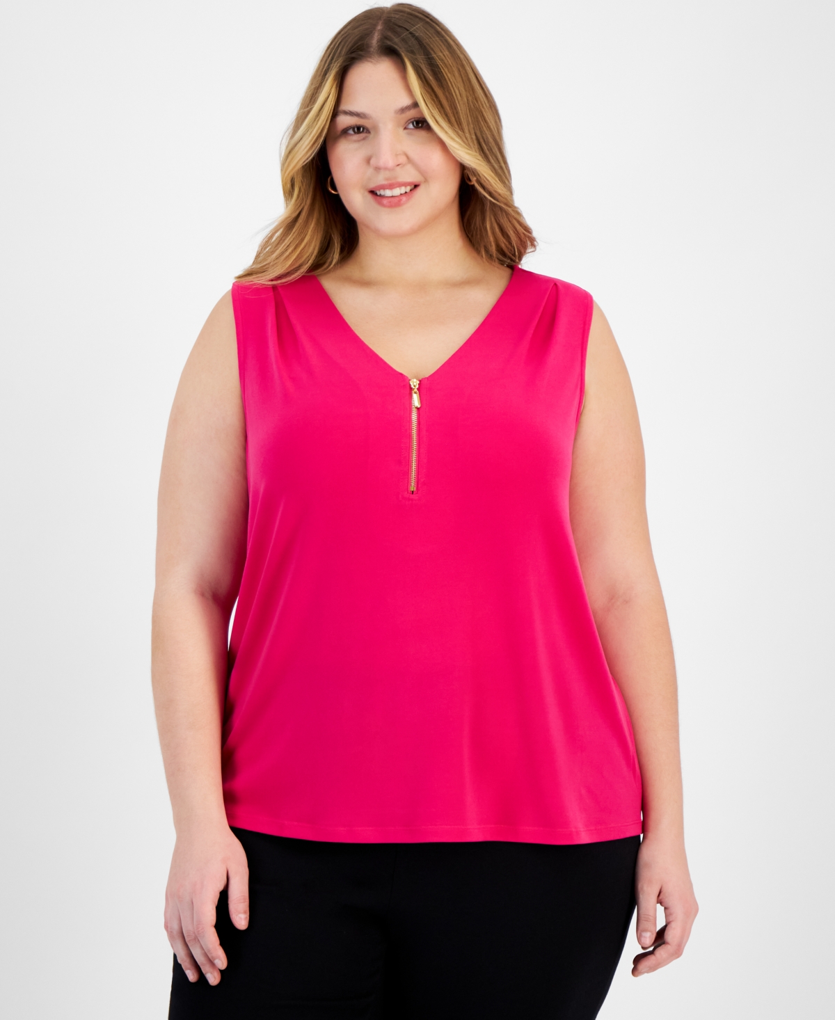 Inc International Concepts Plus Size Half-zip Tank Top, Created For Macy's In Pink Tutu