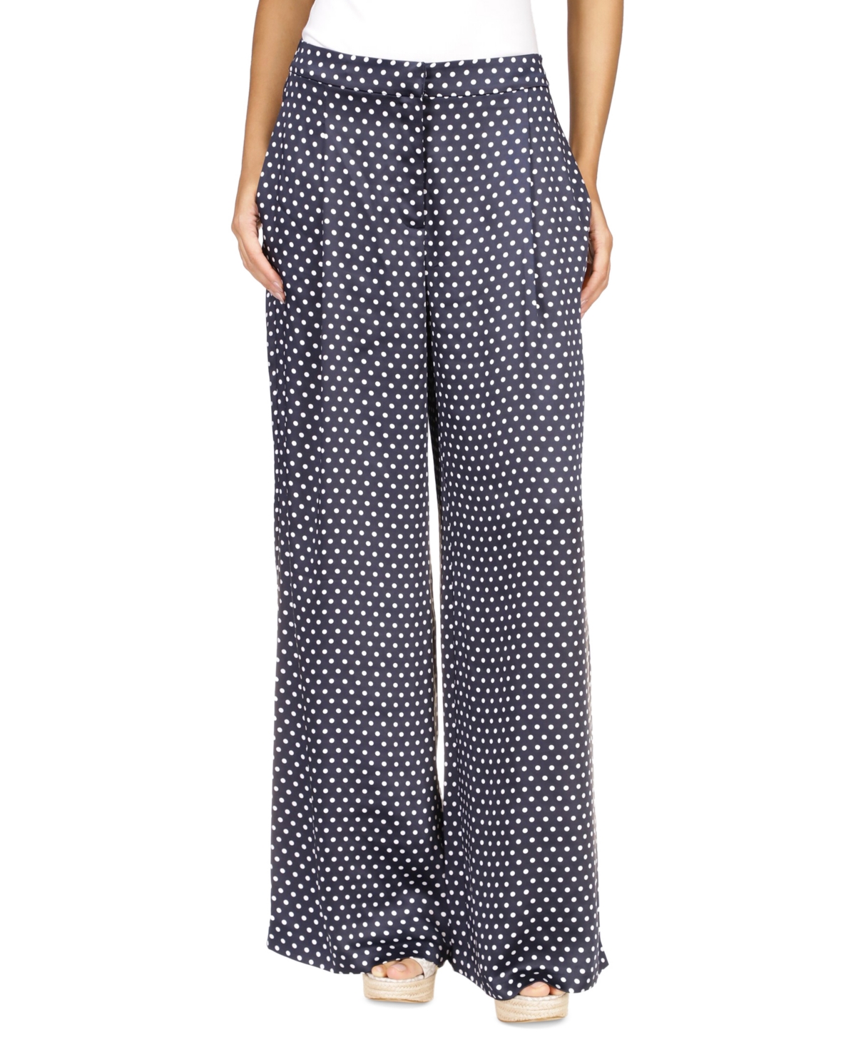 Michael Kors Michael  Women's Dot-print Wide-leg Satin Pants, Regular & Petite In Midnight Blue