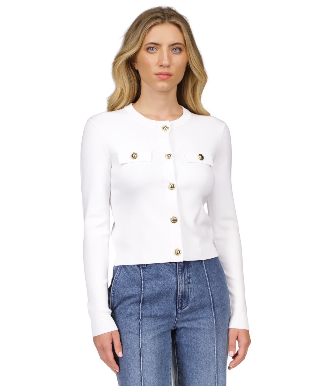 Michael Kors Michael  Women's Long-sleeve Button-front Cardigan In White