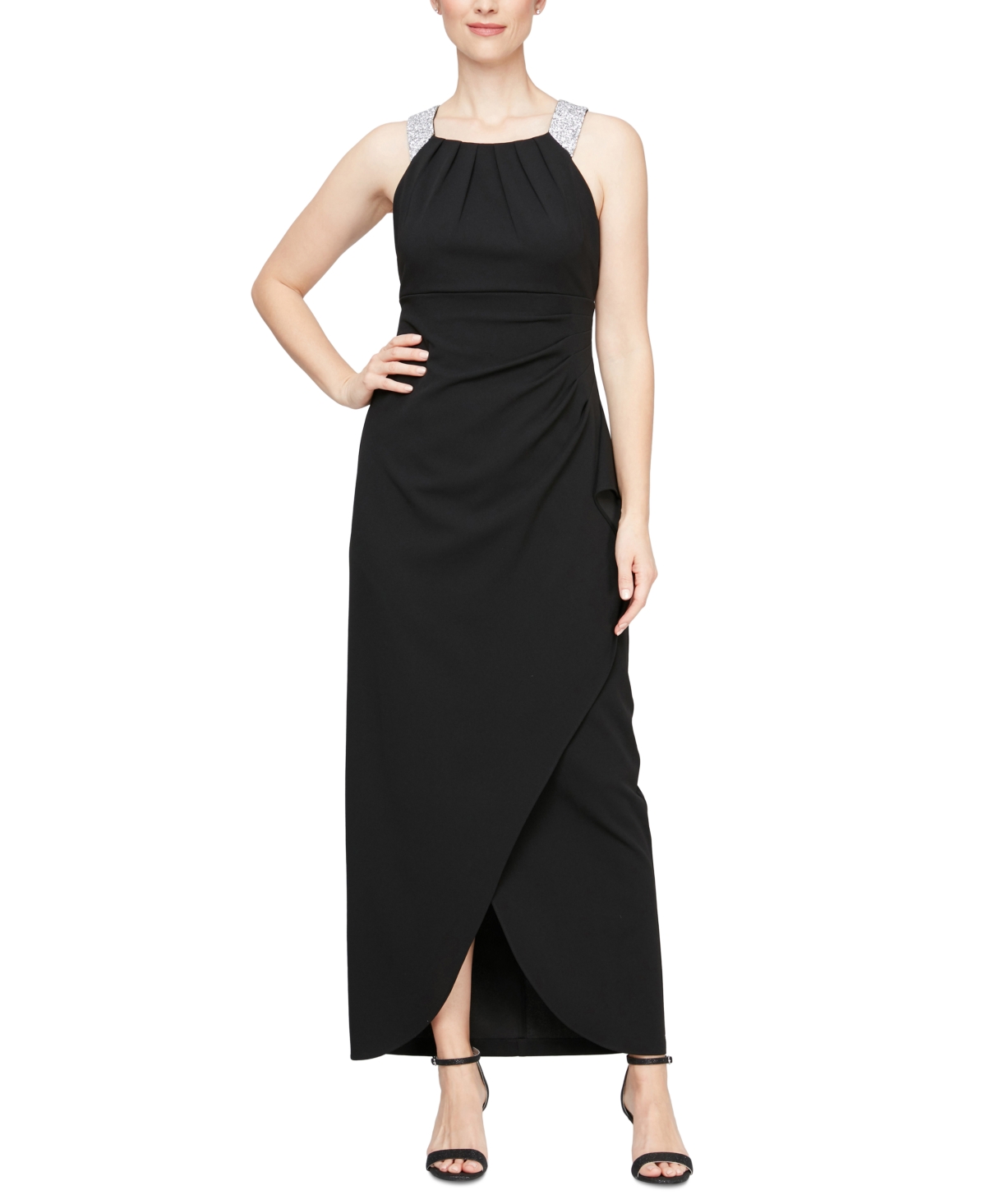 Women's Embellished-Strap Halter Gown - Black