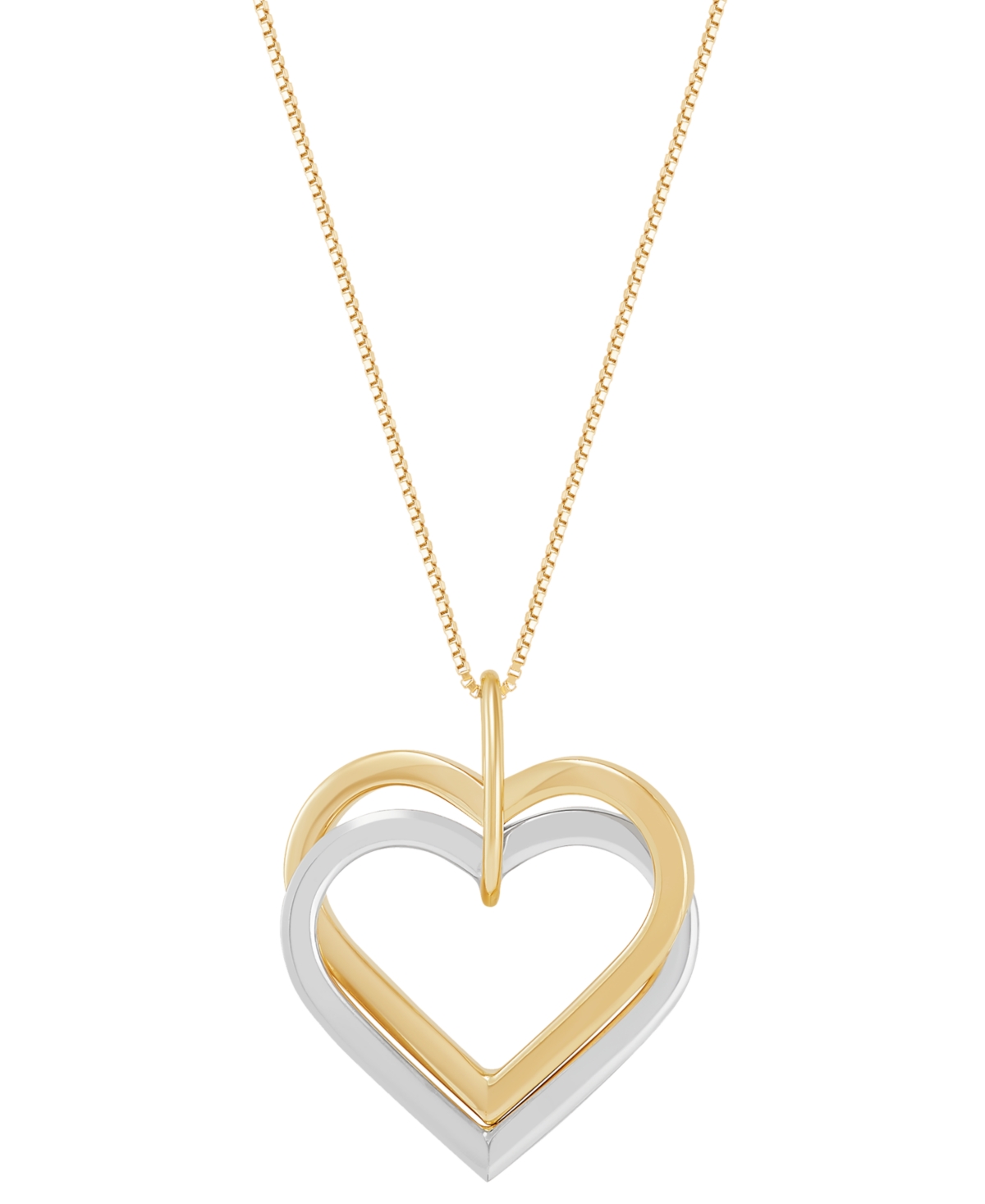 Macy's Polished Interlocking Double Heart 18" Pendant Necklace In 14k Two-tone Gold