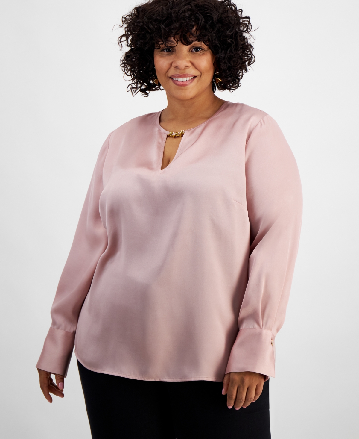 Inc International Concepts Plus Size Long-sleeve Top, Created For Macy's In Pale Mauve