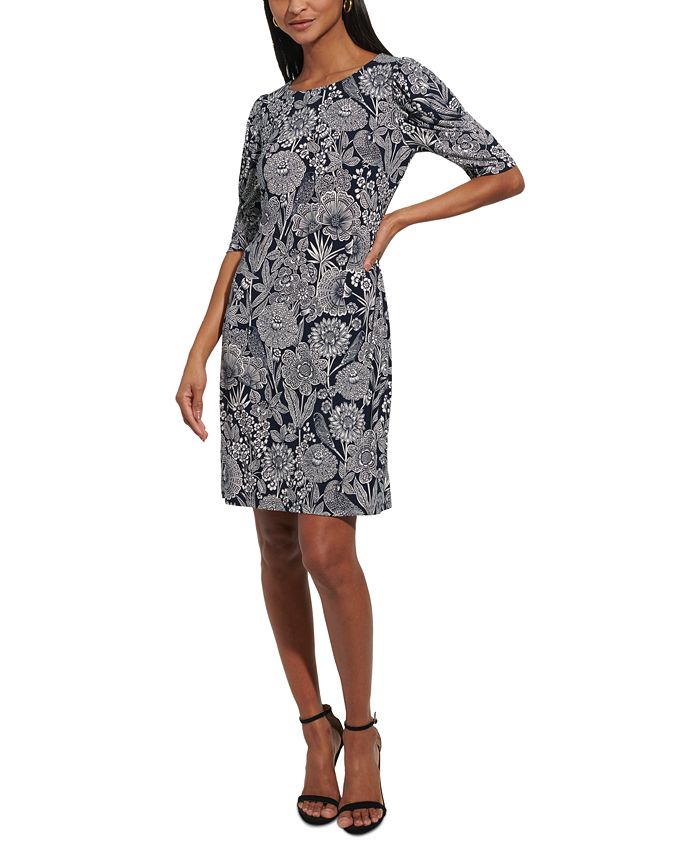 TOMMY HILFIGER Womens Tie 3/4 Sleeve Above The Knee Shift Dress main image 1