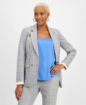 Bar III - Women's Plaid Faux Double-Breasted Blazer