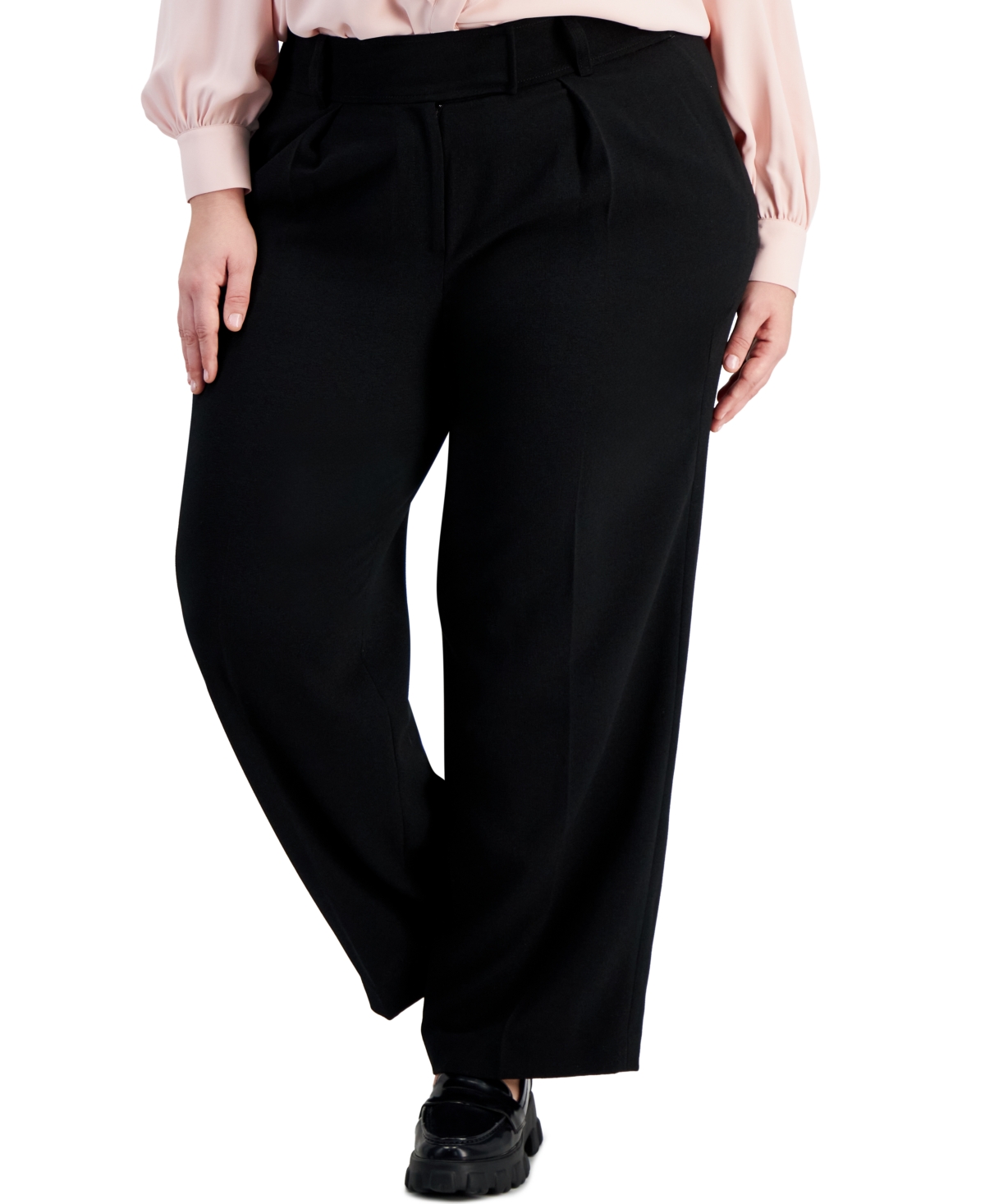 Bar Iii Plus Size Tab-waist Pleated Trousers, Created For Macy's In Black