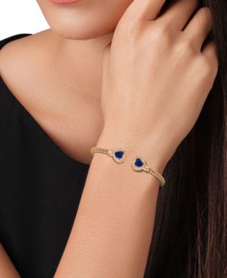 Lab Grown Lapis & White Topaz (1/3 ct. t.w.) Heart Halo Cuff Bracelet in 14k Gold-Plated Sterling Silver (Also available in Onyx, Amethyst, Swiss Blue Topaz or Turquoise.)