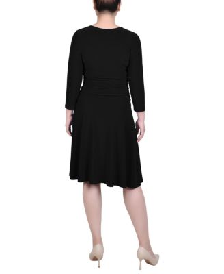 Petite 3/4 Sleeve Rouched-Waist Dress