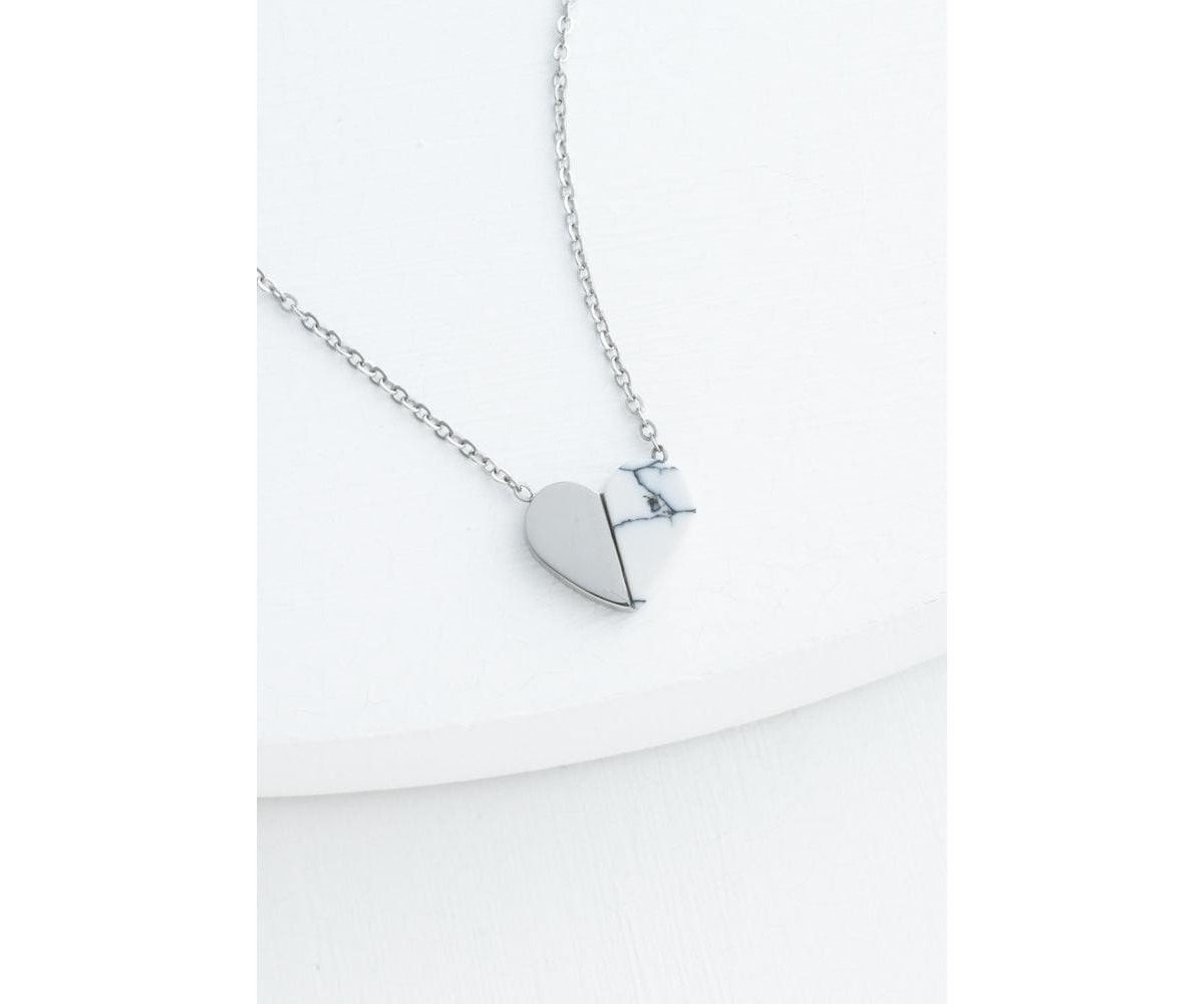 Alexis Silver Heart Necklace - White turquoise