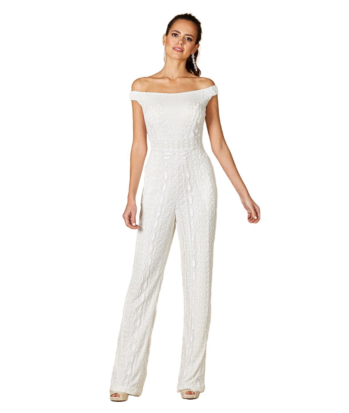 Women's Gabby Beaded Off-the-Shoulder Bridal Jumpsuit - Ivory