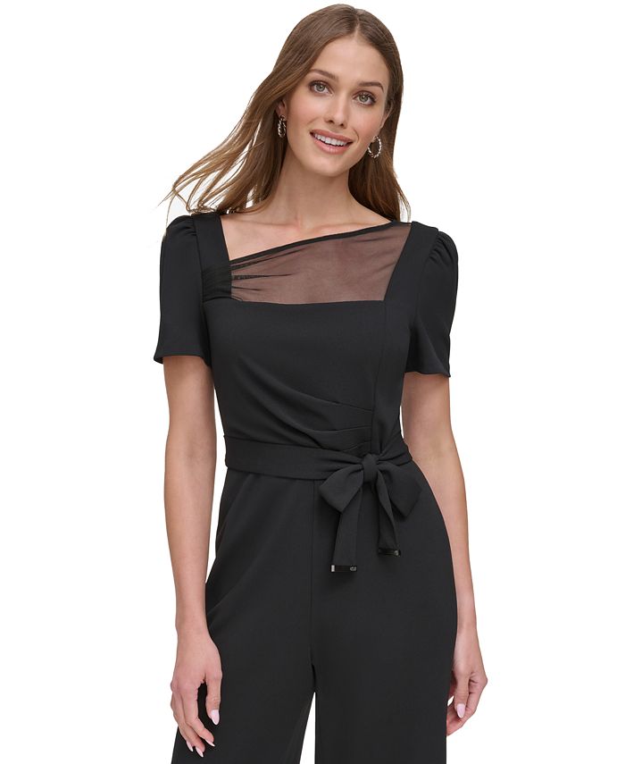 SLNY Womens Plus Chiffon Asymmetrical Jumpsuit