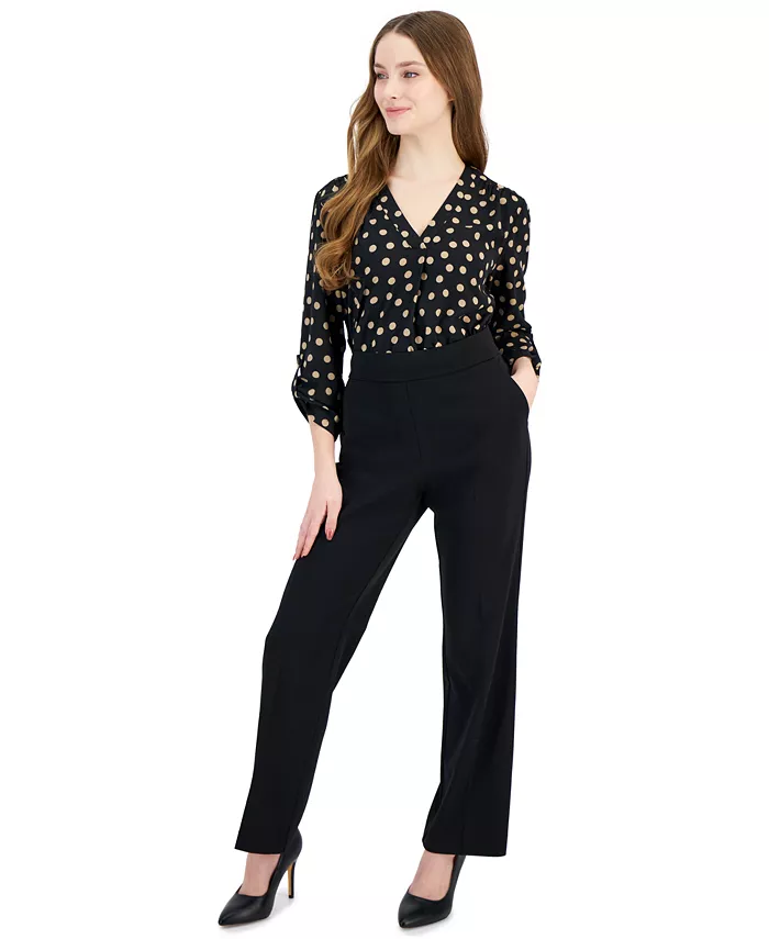 AK Anne Klein Plus Size Pull-On Mid-Rise Straight-Leg Pants