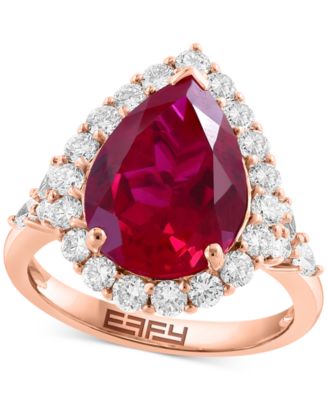 EFFY Collection - Lab Grown Ruby (7-1/8 ct. t.w) & Lab Grown Diamond (1 ct. t.w.) Halo Ring in 14k Rose Gold