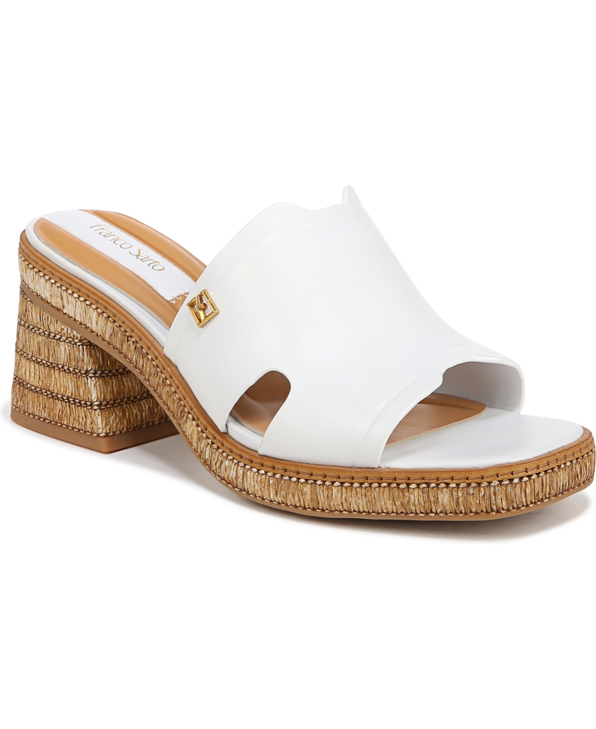 Florence Block Heel Slide Sandals - Gold Faux Leather
