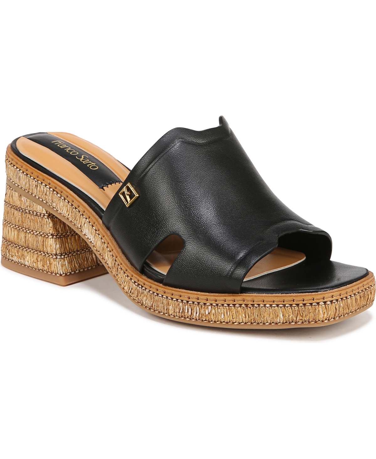 Florence Block Heel Slide Sandals - Gold Faux Leather