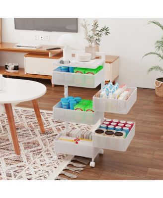 4-tier Rotating Storage Trolley, Movable Storage Organizer with Wheels for Office, Living Room, Kitchen
