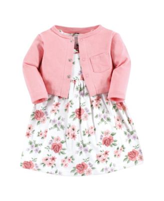 Toddler Girls Hudson Cotton Dress and Cardigan Set, Pink Tulips