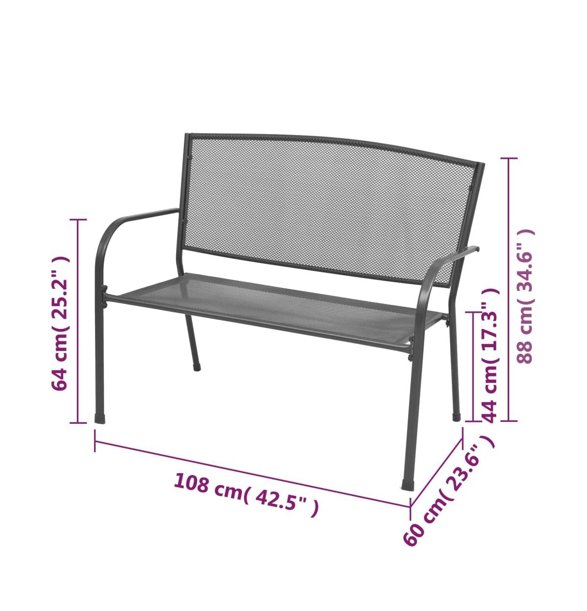 Patio Bench 42.5" Steel and Mesh Anthracite