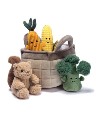 Plush Veggie Basket Play Set with Interactive Stuffed Vegetable Toys