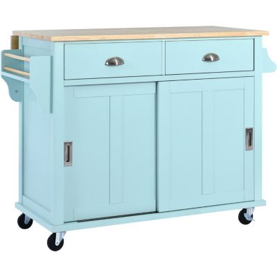 Streamdale Rolling Mint Green Kitchen Cart with Drop-Leaf Countertop